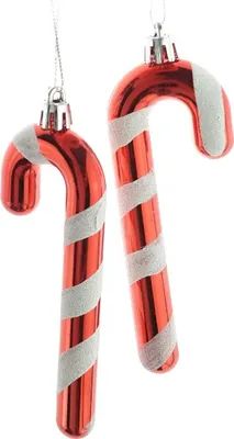 Produktbild von Weihnachtsdeko Zuckerstangen Rot / Weiß mit Glitter 13,5 cm bruchfest - Kunststoff