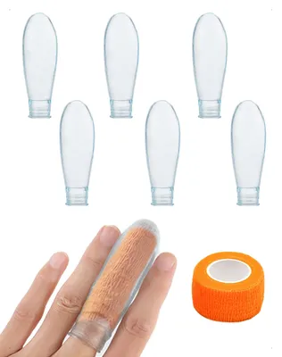 Fingerkappen aus Silikon, wasserdicht, 6 Stück, Größe L, mit Fixierband