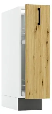 Produktbild von Küchenunterschrank 20 cm - Artisan Eiche und Aschegrau - mit Schublade und Korb mit 2 Einlegeböden - ohne Arbeitsplatte - Modulküche