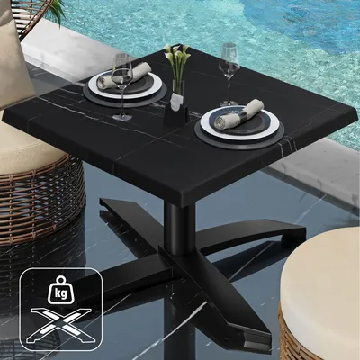 Produktbild von WTG | Jamaika Loungetisch | B:T:H 70 x 70 x 37 cm | Schwarz Marmor / Schwarz | Zusatzgewicht | Bistro Loungetisch Gastro Tisch
