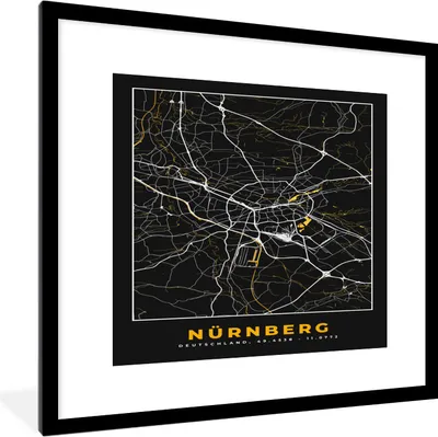 Produktbild von MuchoWow® Gerahmtes Poster Nürnberg - Stadtplan - Karte - Gold - Deutschland 40x40 cm - Poster mit Schwarzem Bilderrahmen Wandposter Rahmen Foto Bilder - Poster - Plakat im Rahmen