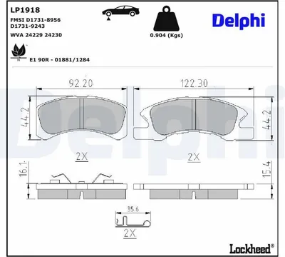 Produktbild von DELPHI Bremsbeläge Satz Vorne Bremsklötze für MITSUBISHI Mirage / Space Star Schrägheck (A0A) LP1918