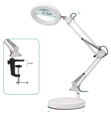 Produktbild von Vergrößerungsglaslampe, 10-fache Vergrößerung, 30 cm Höhe, 12V Stromversorgung, 72 LEDs, dimmbare Helligkeit