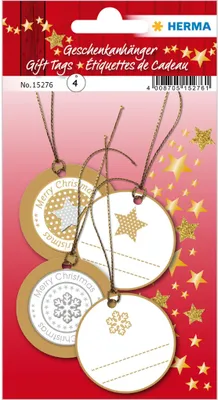 Produktbild von HERMA Weihnachts-Geschenkanhänger 3D rund gold 4 Stück