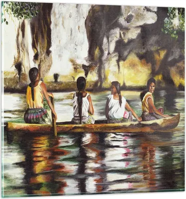 Produktbild von Bilder auf glas - Frau Wasser Boot - 60x60cm - Glasbilder - Wandbilder - Kunstdruck - zum Aufhängen bereit - Wanddekoration aus Glas - Glas Bilder - Wandbild auf Glas - Einteilig - GAC60x60-3732