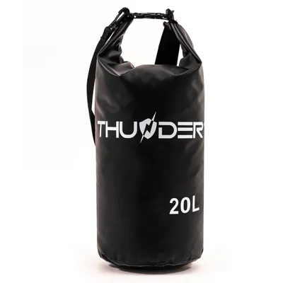Produktbild von THUNDER® Dry Bag 20L Schwarz – Wasserdichter Packsack aus PVC mit Rolltop & Tragegurt für Kajak, Outdoor