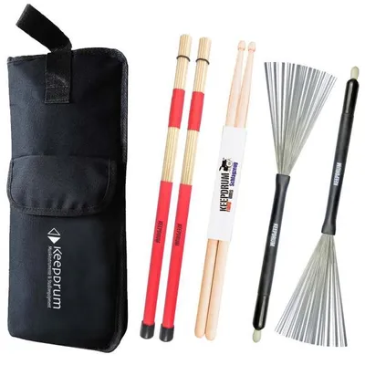 Immagine prodotto di keepdrum stickbag con bacchette con switchbrush e bacchette