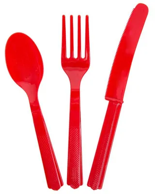 Produktbild von Plastik Besteck rot 18 tlg. Löffel Messer Gabeln