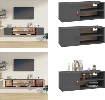 Obrázek produktu pro vidaXL Nástěnné skříňky 2 ks. Šedá 80x30x30 cm masiv borovice - Nástěnná skříňka - Nástěnná skříňka - Nástěnná police