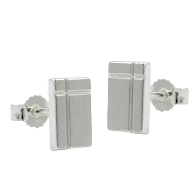 Produktbild von Ohrstecker Ohrring 8x6mm Viereck mit Kreuz matt diamantiert Silber 925 silber 8x6mm
