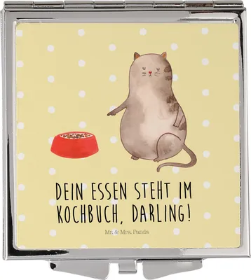 Produktbild von Mr. & Mrs. Panda Kosmetikspiegel Katze Fressen - Gelb Pastell - Geschenk, Taschenspiegel klappbar, Frauen Spiegel, Handspiegel, Schminkspiegel, Klappbarer