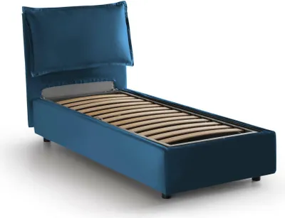 Produktbild von Einzelbett Dmosco, Containerbett mit Stoffbespannung, 100%  Italy, Frontöffnung, passend für Matratze 80x190 cm, Blau