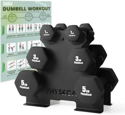 Productafbeelding van Neopreen dumbbell set, dumbbell set met een stevige stalen standaard | Ideaal voor krachttraining thuis, essentieel voor beginners in de krachtsport, geschikt voor oefeningen op de vloer