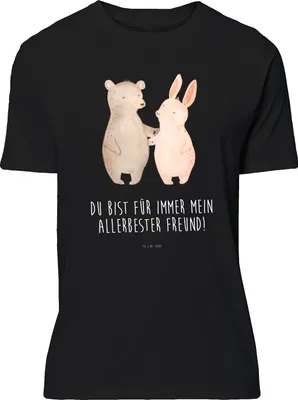Produktbild von Mr. & Mrs. Panda S T-Shirt Bär und Hase Umarmen - Schwarz - Geschenk, mit Spruch, Freundin, Basic-Shirt, Beste, Shirt, Tshirt, für Immer, BFF