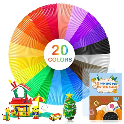 3D-Pen-Filament PCL 1,75 mm, 20 Farben, je 5 m, mit Schablonen