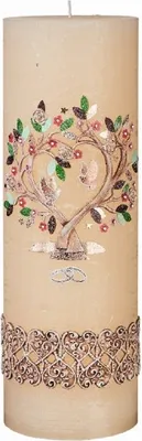 Produktbild von Rustic Hochzeitskerze in Creme mit Namensverzierung und Geschenkkarton 30 x 10 cm, Original handverzierte Kopschitz Brautkerze Kerze in bester Brennqualität