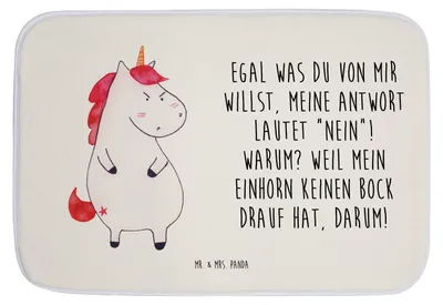 Produktbild von Mr. & Mrs. Panda Badteppich Einhorn Wut - Weiß - Geschenk, Unicorn, Badezimmerteppich, Einhörner, Spaß, duschmatte, badezimmermatte, Arbeit, Badematte, Badvorleger