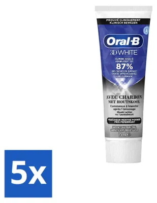Immagine prodotto di 5 tubetti di dentifricio Oral-B 3D White al carbone attivo - sbiancante e per una pulizia profonda - 75 ml - confezione - 5 pezzi