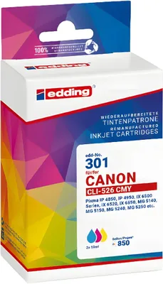 Image de edding EDD-301 cyan, magenta, jaune Cartouches d'encre compatibles avec Canon CLI-526 C/M/Y, lot de 3