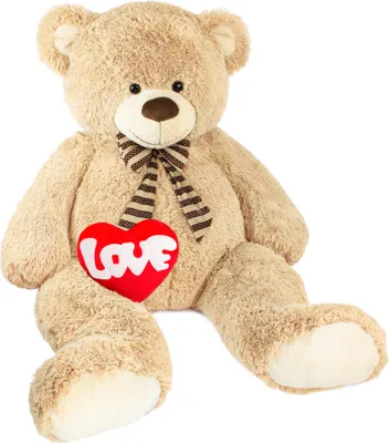 Image de BRUBAKER Ours en peluche géant XXL 150 cm Beige avec un cœur en peluche 'LOVE