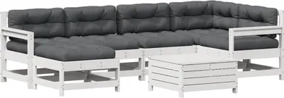 Produktbild von vidaXL 7-tlg. Garten-Lounge-Set mit Kissen Weiß Massivholz Kiefer