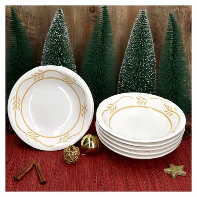 Produktbild von 6-teiliges Set Suppenteller Wald Ocker I 400 ml I tiefer Steingut-Teller für 6 Personen mit abstrakten Zweigen I geeignet für Salat, Suppe, Reis & Pasta zu Weihnachten