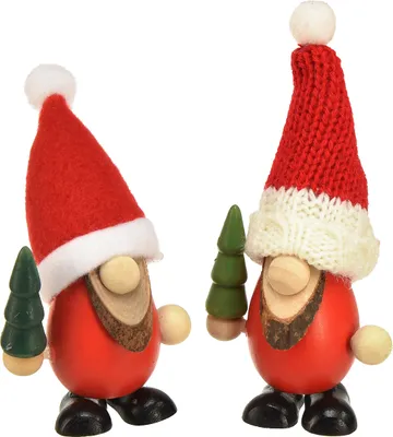 Produktbild von Weihnachtswichtel Holz Deko Figuren Rot Grün Tischdeko Weihnachten 6er Set 10,5/12cm, 6 Stück