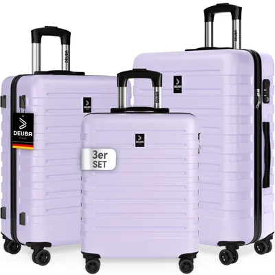 Produktbild von DEUBA® TRAVEL Koffer Set 3tlg 55x40x20 Sicherer Stauraum Kreuzgurt PVC Fach Reisekoffer Groß Trolley Suitcase mit 360° Rollen Hartschalenkoffer Handgepäck Koffer Pastell Lila