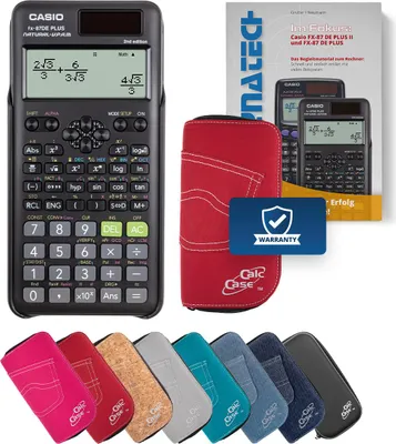 Produktbild von Casio FX-87 DE Plus II Taschenrechner mit Schutztasche rot und Fachbuch
