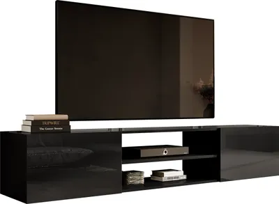Produktbild von MIRJAN24 TV-Lowboard Slide 200K, TV-Schrank mit Zwei Klappen, TV-Tisch mit Griffloses Öffnungssystem push to open (Farbe: Schwarz / Schwarz Hochglanz)