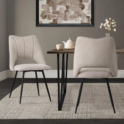 Produktbild von ML-Design Esszimmerstühle 2er Set Beige, Sitzfläche aus Polyester mit schwarzen Metallbeinen, Küchenstühle mit Rückenlehne