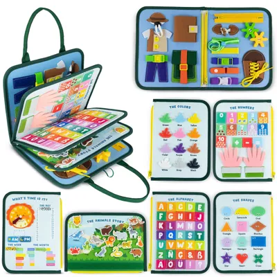 Zdjęcie produktu dla Tablica sensoryczna Montessori - Filc - 8 paneli - 1 do 4 lat - Zabawka podróżna dla maluchów