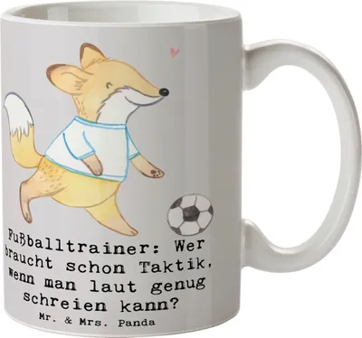 Produktbild von Mr. & Mrs. Panda Tasse Fußballtrainer Motivation - Grau Pastell - Geschenk, Beruf, Berufe, haferl, schöne, Fußball Humor, Teamgefühl, Becher, Berufspassion, Berufsalltag