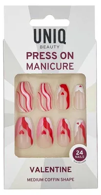 Immagine prodotto di Set di unghie finte UNIQ Press On Nails Valentine con colla, 24 pezzi