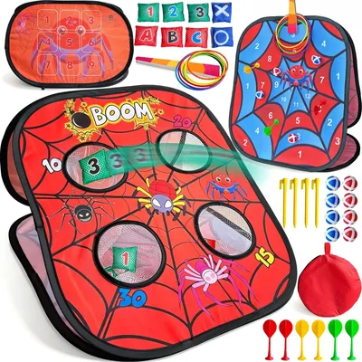 Produktbild von Wurfspiel Kinder Geschicklichkeitsspiel - 5-in-1 Dartscheibe und Ringwurfspiel - Für drinnen und draußen