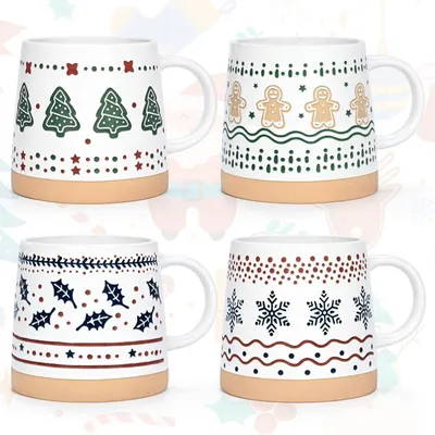 Produktbild von Weihnachtstassen 4er Set 400ml Keramik mit Weihnachtsmotiven für Heißgetränke und Deko