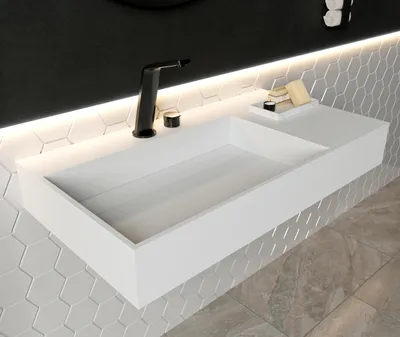 Produktbild von Wandwaschbecken PB2015 aus Mineralguss - 90 x 48 x 13 cm - Weiß
