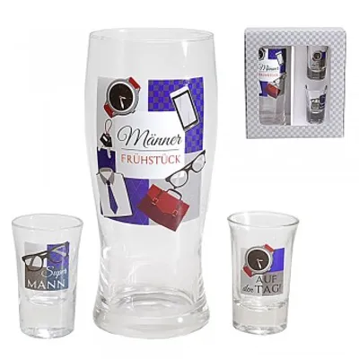 Produktbild von 3 tlg. Gläser-Set ' Mann ' im Geschenkkarton Glas Geschenk Männerfrühstück