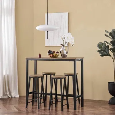 Obrázek produktu pro Sada stolku Bartafel – 5 dílů – Průmyslový design – Deska stolu z MDF – Kovová konstrukce – Černá barva