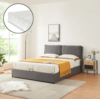 Zdjęcie produktu dla Łóżko tapicerowane "Lunner" dwuosobowe z materacem i podstawą 160 x 200 cm ciemnoszare