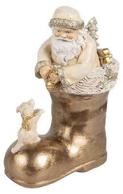 Image de Clayre & Eef Figurine de décoration Père Noël 16 cm Beige Doré Polyrésine