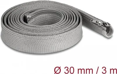 Zdjęcie produktu dla Delock Geflechtschlauch mit Reißverschluss hitzebeständig 3 m x 30 mm grau (20837)