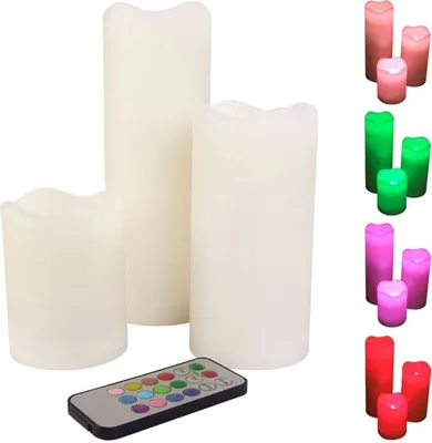 Image de lot de 3 bougies en cire LED avec changement de couleur & télécommande scintillantes Bougie ronde