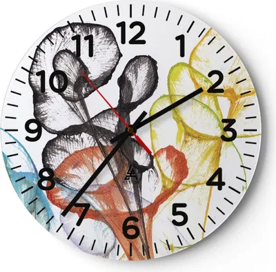 Produktbild von Wanduhr - Rund - Glasuhr - Blumen Abstraktion Surrealismus - 30x30cm - Schleichendes Uhrwerk - Lautlos - zum Aufhängen bereit - Dekoration Modern - Wanddekoration aus Glas - C4AR30x30-4444