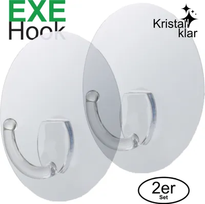 Produktbild von 2x EXE Hook Haken selbstklebend handtuchhalter ohne bohren wiederverwendbar Wasserfest bis 5Kg rund klar XXL