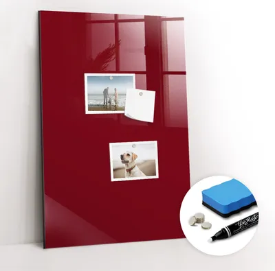 Produktbild von Magnetpinnwand Memoboard - Zubehörsatz - Weißer Marker + Schwamm + Magnete - 40 x 60 cm - Weinrote Farbe