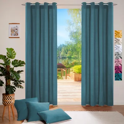 Produktbild von heimtexland ® Deko Vorhang Baumwolle Dekoschal Blickdicht Einfarbig Ösenschal Gardine Typ849 Petrol HxB 225x140 cm
