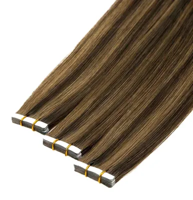 Produktbild von hair2heart Premium Tape Extensions Echthaar glatt - 10 Tapes 2.5g 60cm P-4/77 8/03-40cm braun gesträhnt