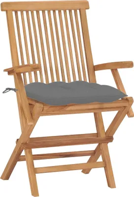 Produktbild von vidaXL Gartenstühle mit Grauen Kissen 2 Stk. Massivholz Teak