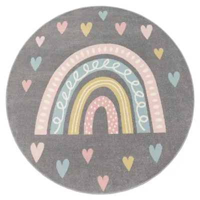 Produktbild von Paco Home Teppich Kinderzimmer Kinderteppich Mädchen Spielteppich Regenbogen Pastell Herz 120 cm rund